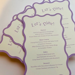 Lilac Wave Wedding Table Menu, Wedding Menus Place Cards - Personalised Wedding Menu - Printed Menu, Table Menu, Let's Feast, Modern Menu