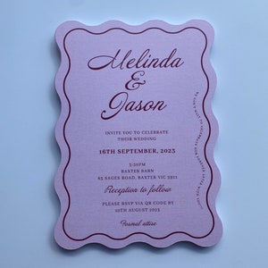 Wave Wedding invite, Wavy edge invites, wiggle wedding invitation, die cut invite, printed invitations, modern invite, neutral wave card