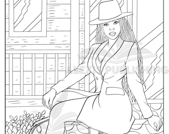 Black Women Fashion Portrait Coloring Page (Instant Download)