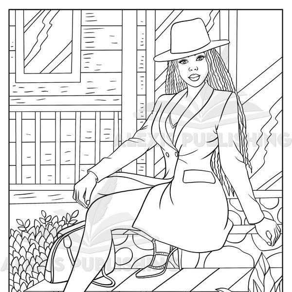 Adult Coloring page (Instant Download), Beautiful Black women, printable