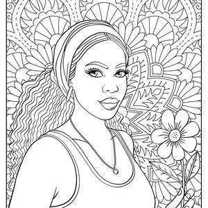 Dibujo para colorear para adultos imprimible / Hermoso retrato de mujer  negra / Descargar ilustración / Archivo JPG imprimible -  México