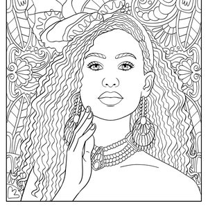 Adult Coloring page (Instant Download), Beautiful Black woman, printable