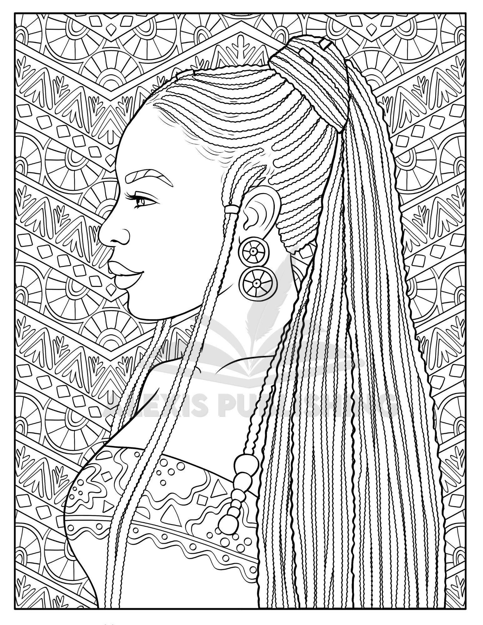 Black Women Adult Coloring Book: African American Coloring Books for Girls;  35 Intricate Ethnic Hairstyles Fashion Coloring Pages with Braids Afro