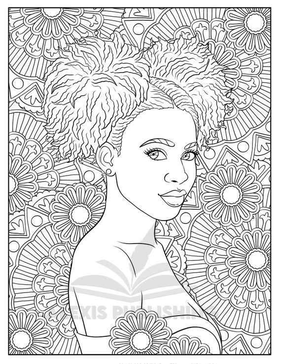 Adult Coloring page (Instant Download), Beautiful Black women, printable