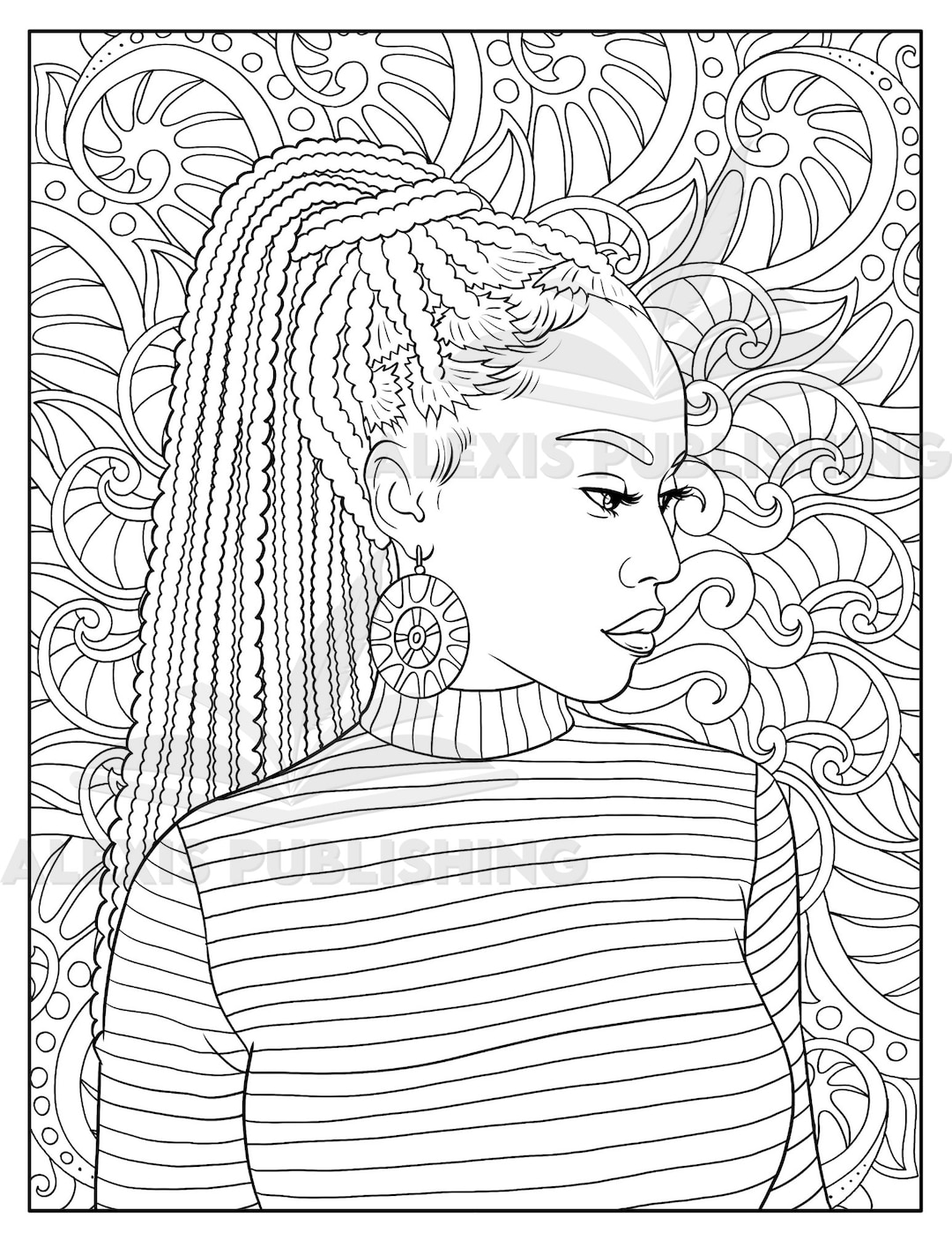 Dibujo para colorear para adultos imprimible / Hermoso retrato de mujer  negra / Descargar ilustración / Archivo JPG imprimible - Etsy México, image size:1080x1398