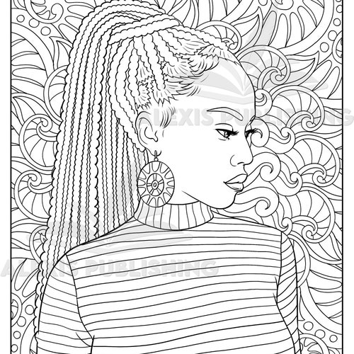 Printable Adult Coloring Page Beautiful Black Woman Portrait Etsy