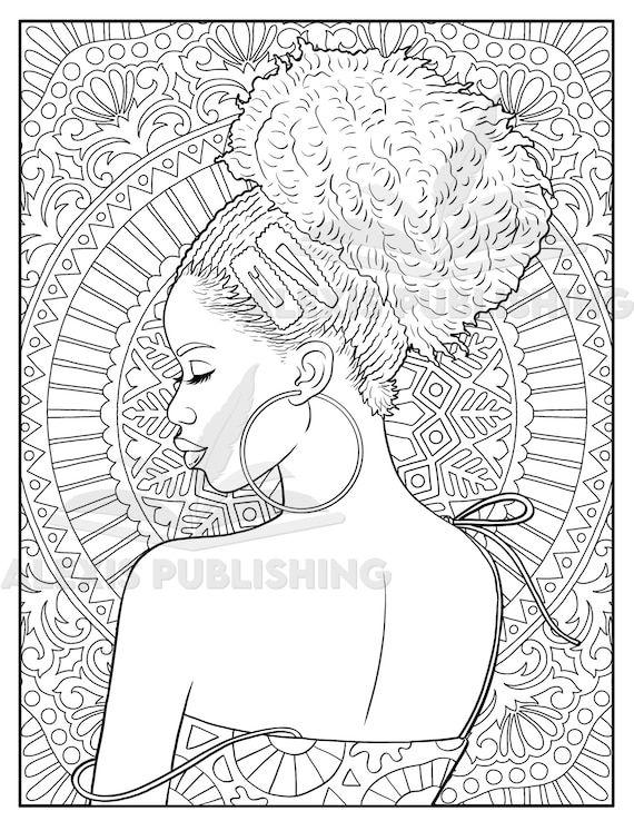 Adult Coloring page (Instant Download), Beautiful Black woman, printable