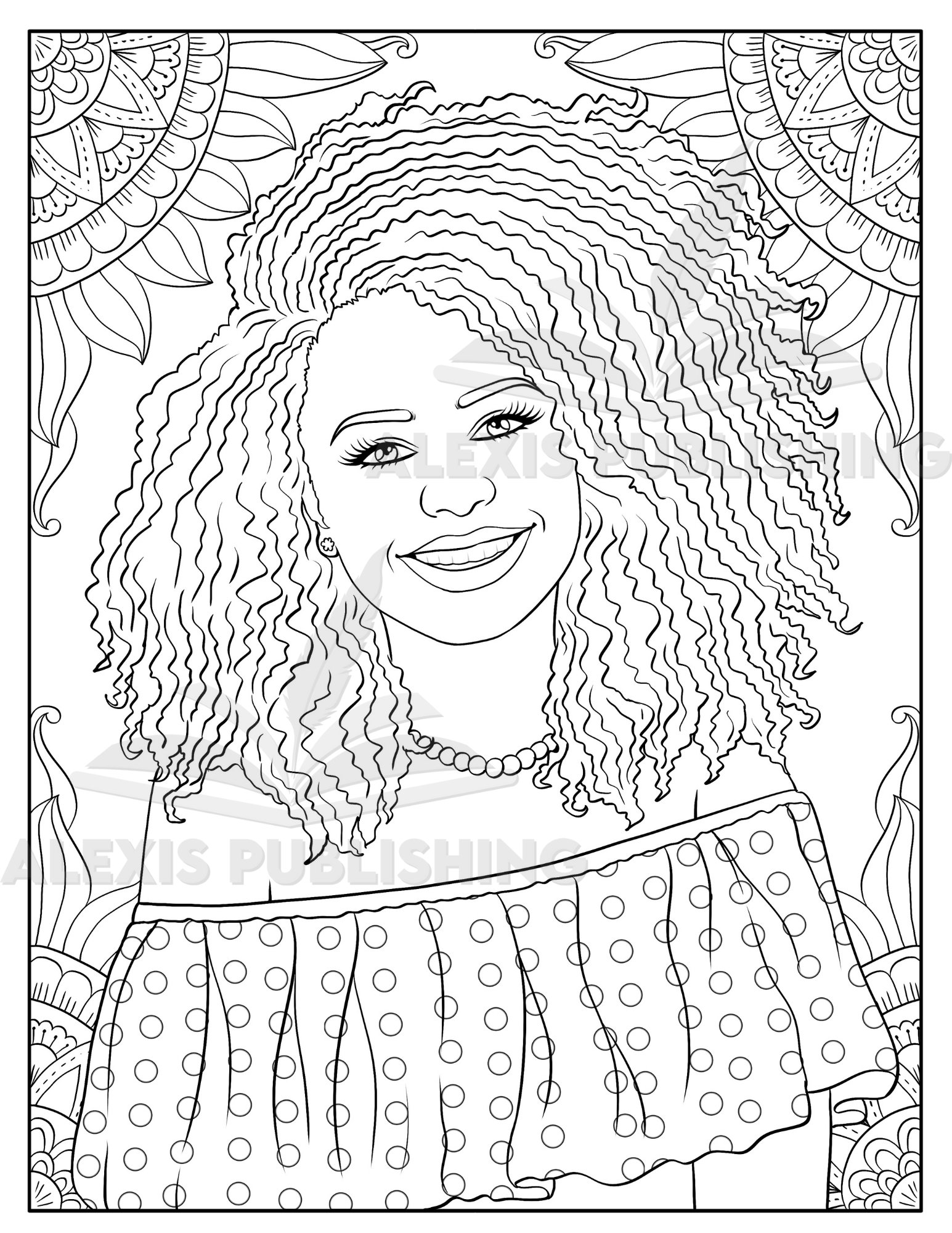 Adult Coloring page (Instant Download), Beautiful Black woman, printable