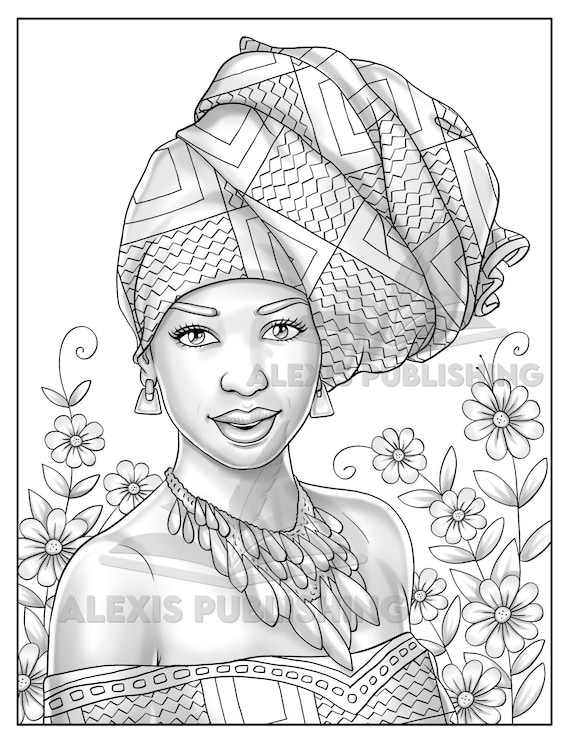 Adult Coloring page (Instant Download), Beautiful Black women, printable