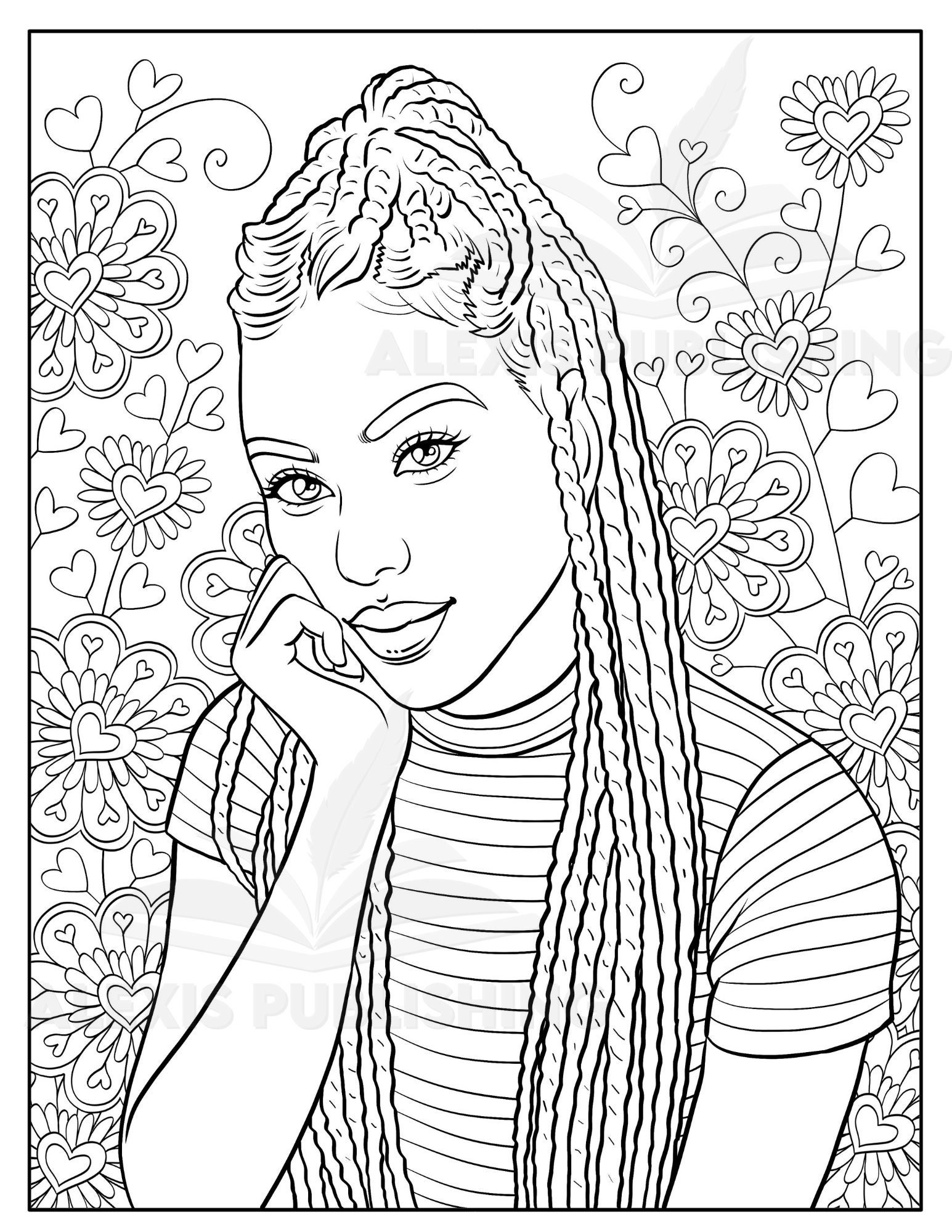 Printable Adult Coloring Page | Beautiful Black Woman Portrait | Download  Illustration | Printable JPG File