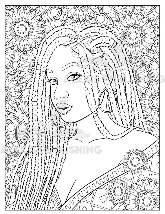 Adult Coloring page (Instant Download), Beautiful Black women, printable