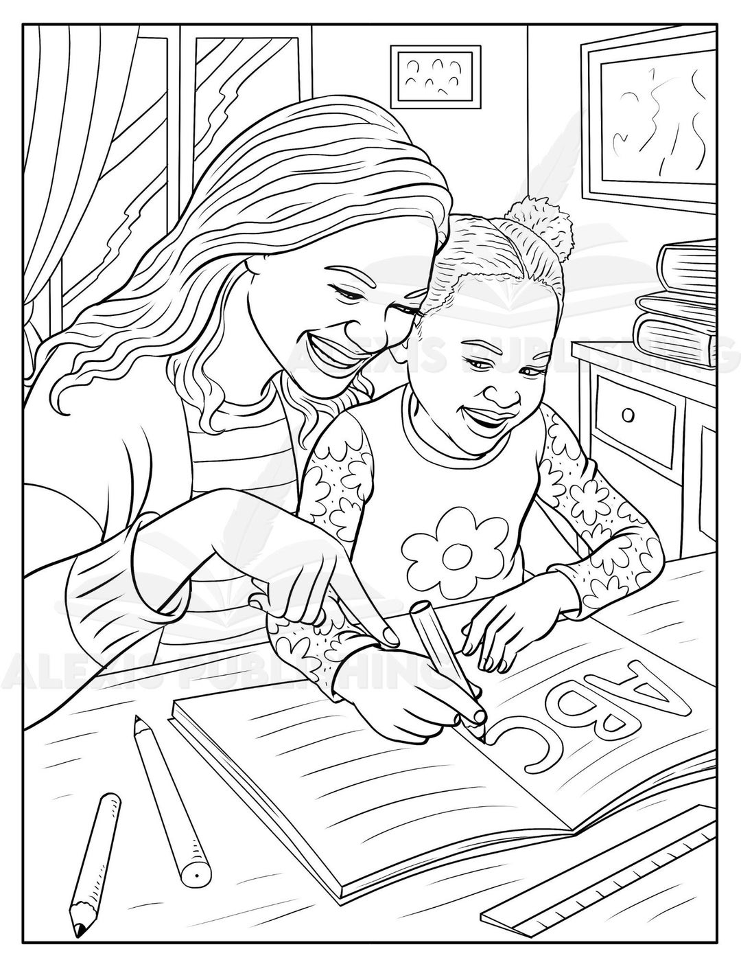 Coloring Page Illustration of a Beautiful Black Family Printable Page for Stress Relieving and ...