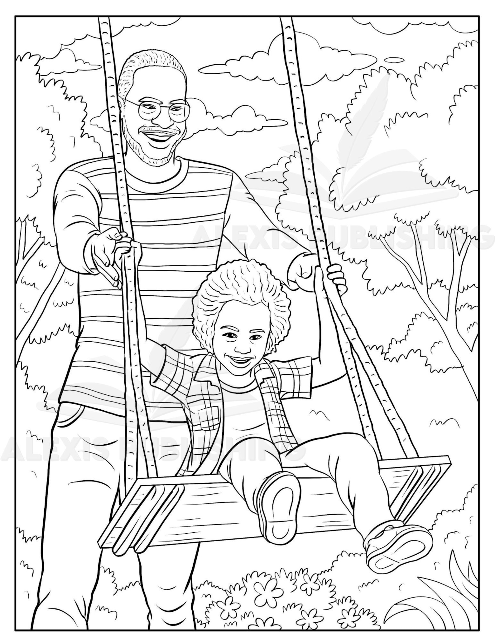 Coloring Page Illustration of a Beautiful Black Family Printable Page for Stress Relieving and ...