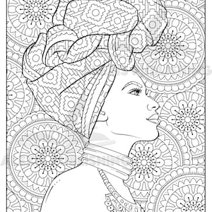 Printable Adult Coloring Page | Beautiful Black Woman Portrait | Download Illustration | Printable JPG File