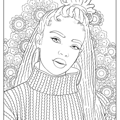 Printable Coloring Page Black Girl Portrait and Clothes | Etsy
