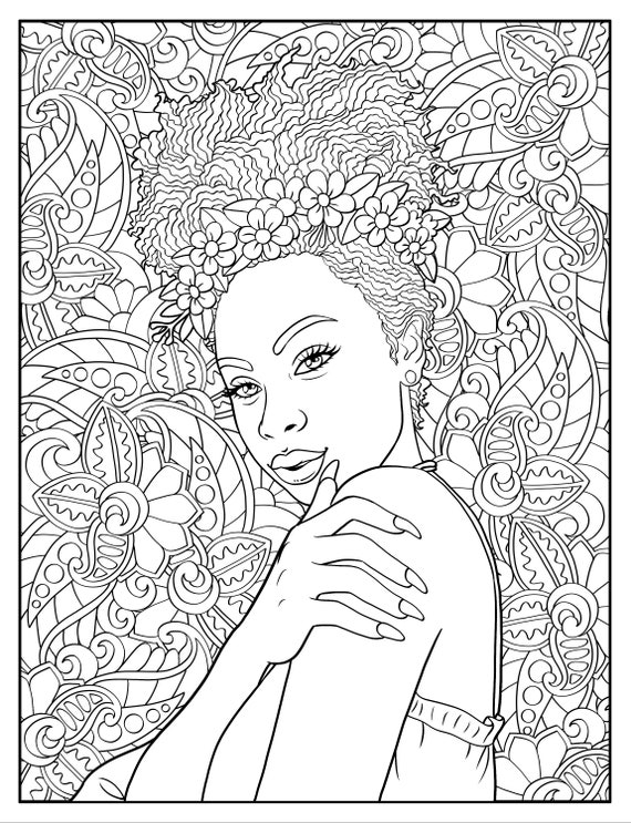 Printable Adult Coloring Page Beautiful Black Woman Portrait | Etsy