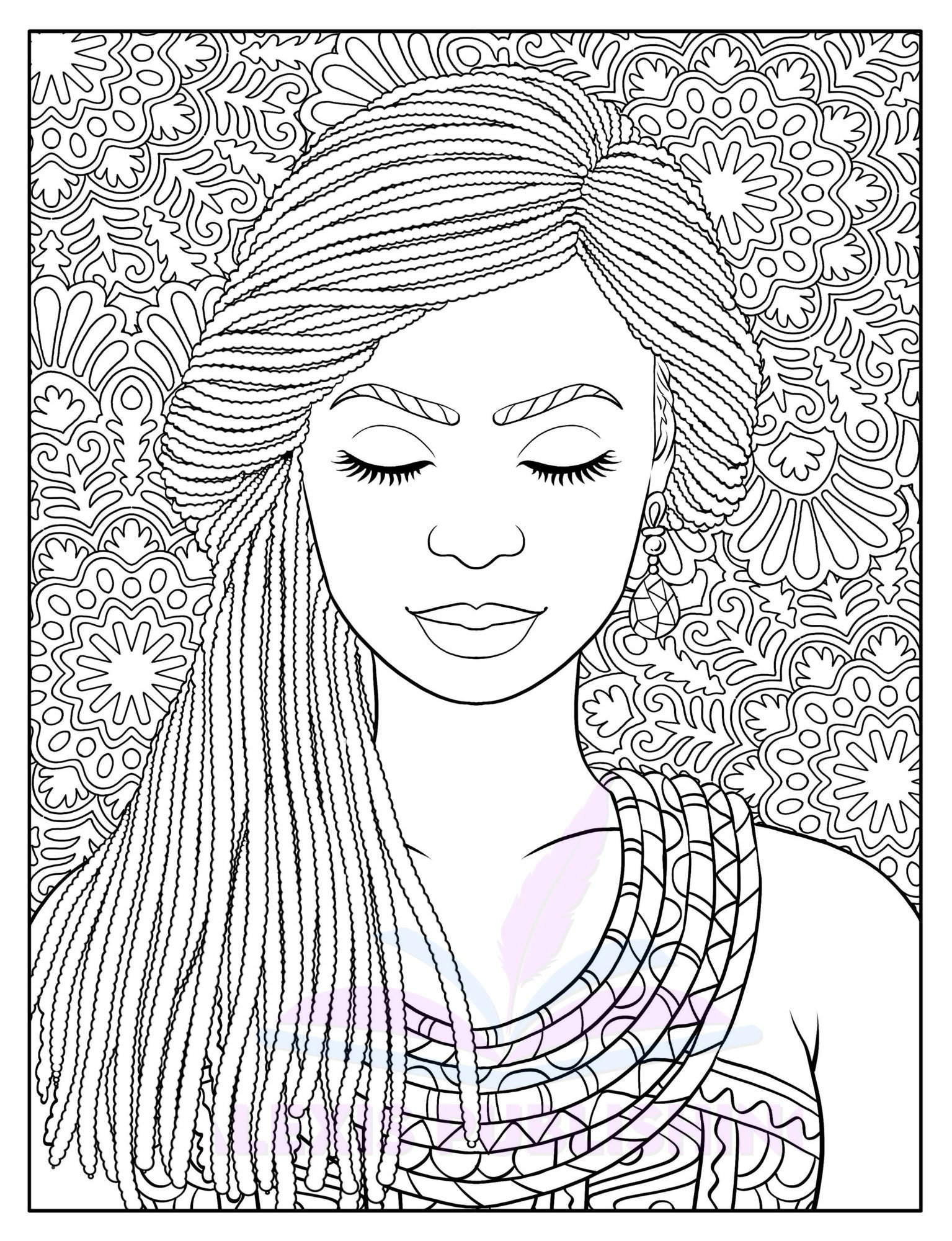 Adult Coloring page (Instant Download), Beautiful Black women, printable