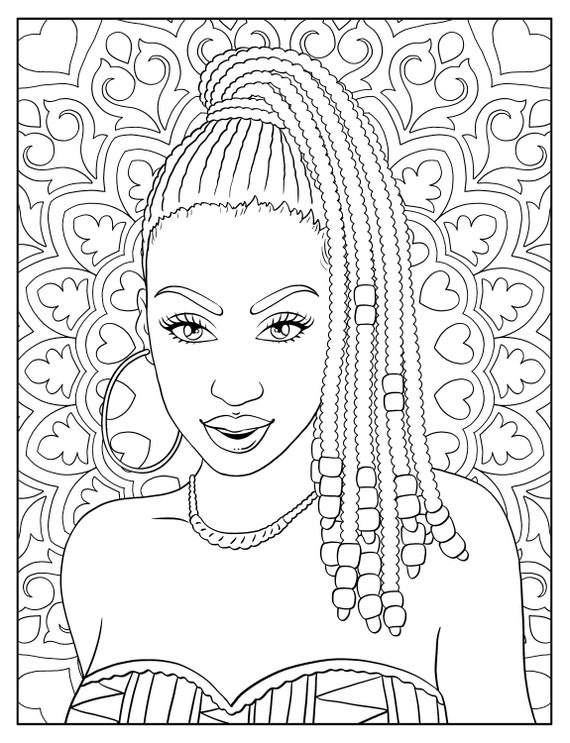 Adult Coloring page (Instant Download), Beautiful Black women, printable
