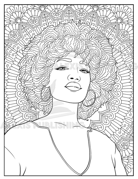 Printable Adult Coloring Page Beautiful Black Woman Grayscale Portrait  Download Illustration Printable JPG File 