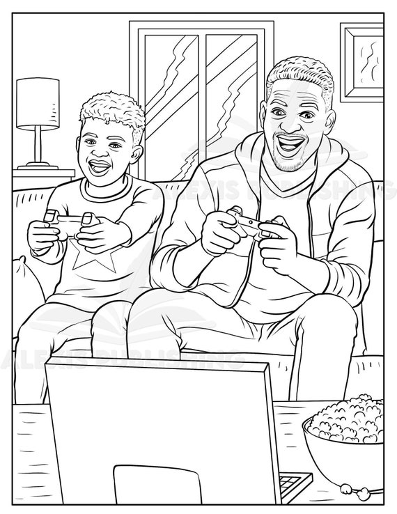 Coloring Page Illustration of a Beautiful Black Family Etsy