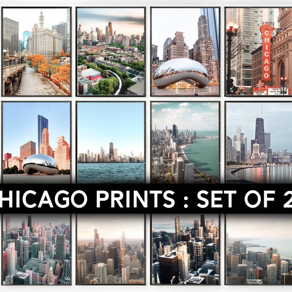 SET OF 20 Chicago Prints, Chicago Poster, Chicago City Prints, Photography Prints, Travel Poster Print, Instant Download Digital Prints