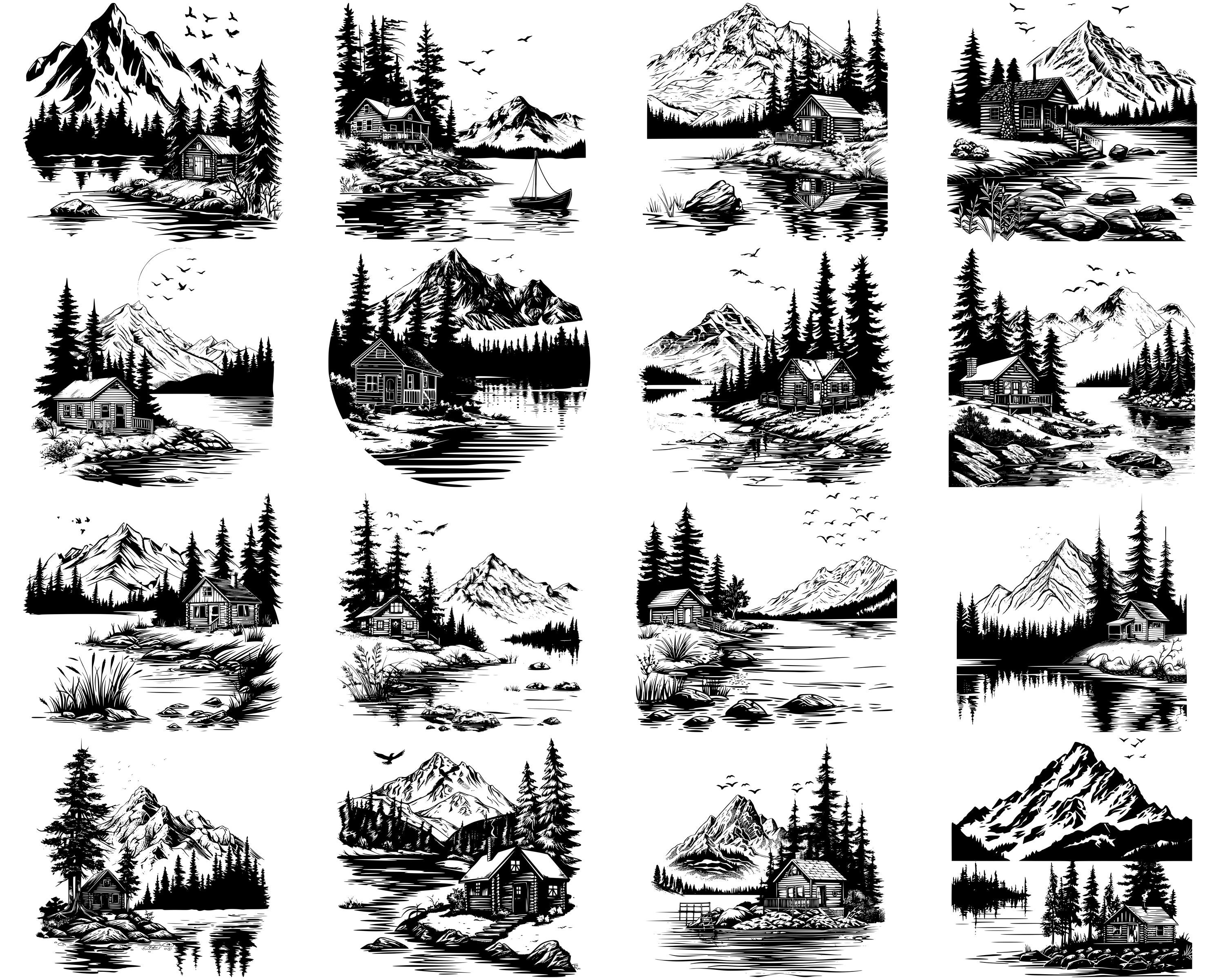 100+ Cabin by Lake Scene SVG Bundle, Instant Digital Download, PNG, SVG ...