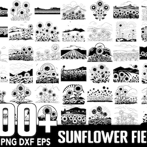 Plus de 100 fichiers SVG champ de tournesols, téléchargement numérique instantané, PNG, fichiers de coupe SVG
