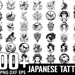 Más de 100 paquetes SVG de tatuajes japoneses, descarga digital instantánea, PNG, archivos de corte SVG