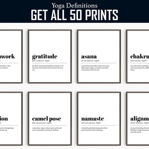 Yoga Definitionen | 60 Positive Drucke | Achtsame Wandkunst | Druckbare Balance & Atem Zitate | Definition Poster Set