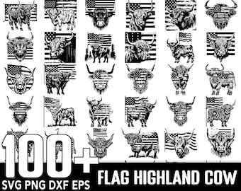 100+ Flag Highland Cow SVG Bundle, Instant Digital Download, PNG, SVG Cut Files