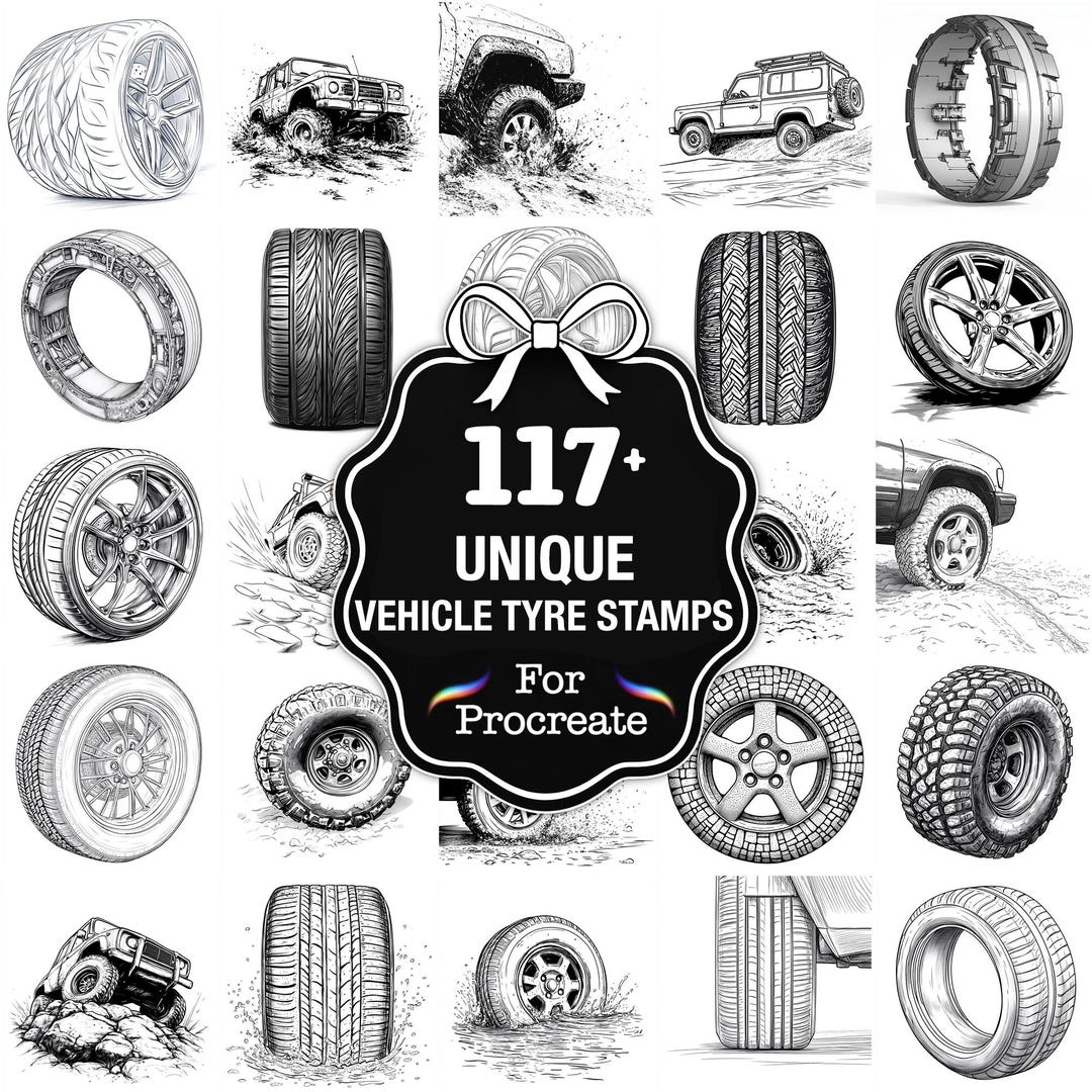 109+ Vehicle Tyre Procreate Stamps, Tyre Brushes for Procreate, Instant ...