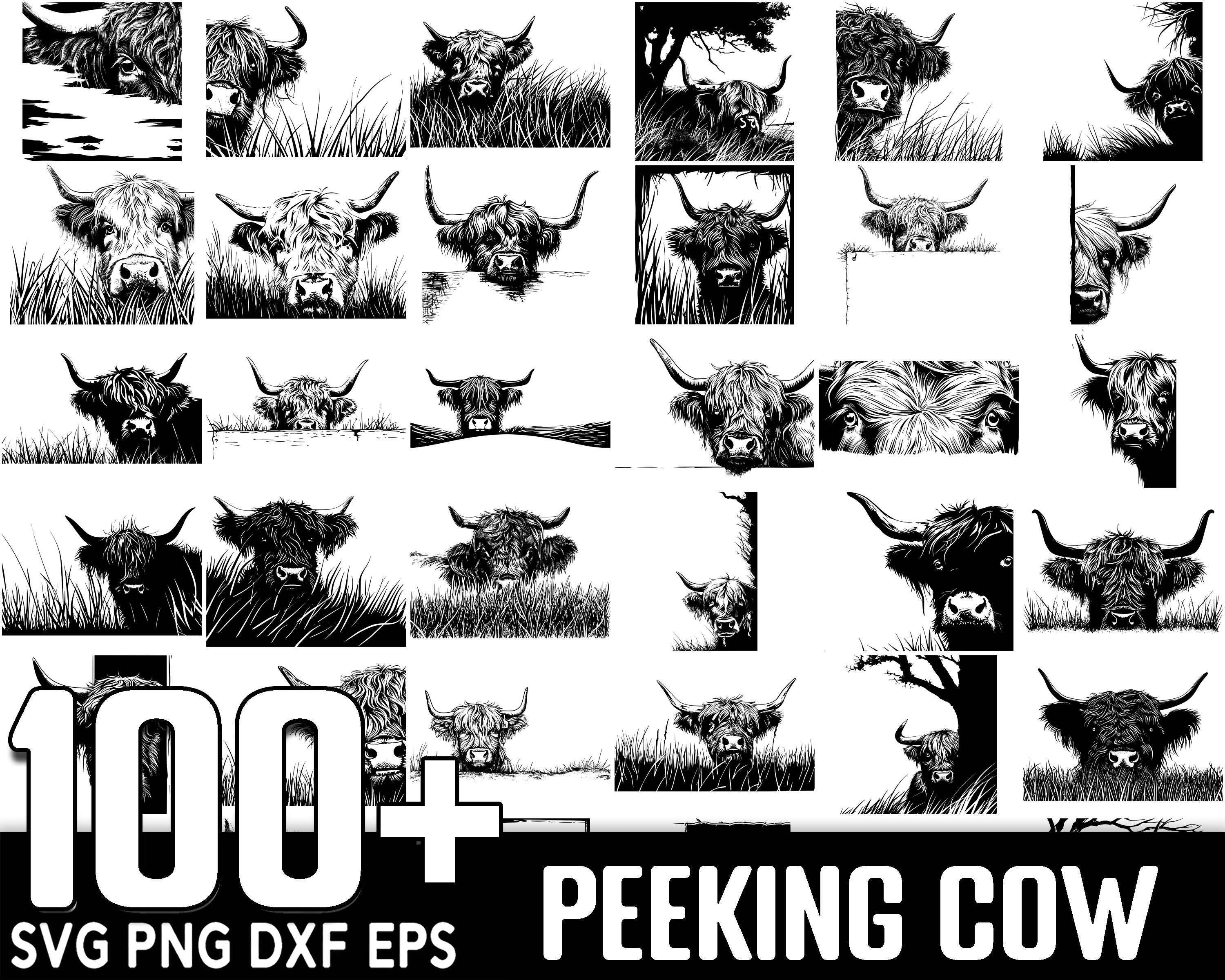 100+ Peeking Highland Cow SVG Bundle, Instant Digital Download, PNG, SVG Cut Files