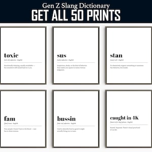 Słownik slangu Generacji Z – wydruki: zabawna dekoracja ścienna do pokoju nastolatka (pobranie cyfrowe)