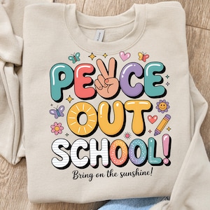 Peace Out School PNG with Hand Sign & Crayon | End of Year Teacher or Student Sublimation Clipart Instant Download