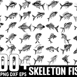 100+ Skeleton Fish SVG Bundle, Instant Digital Download, PNG, SVG Cut Files