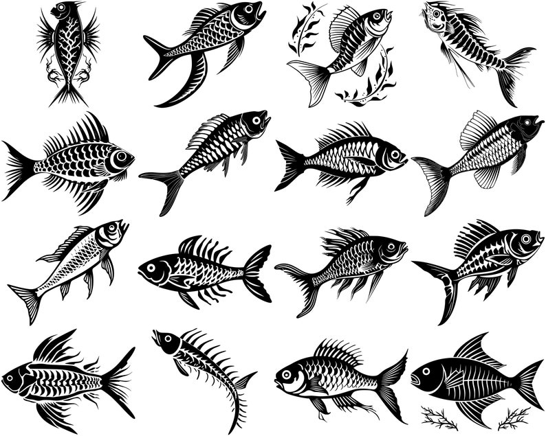 100+ Skeleton Fish SVG Bundle, Instant Digital Download, PNG, SVG Cut ...