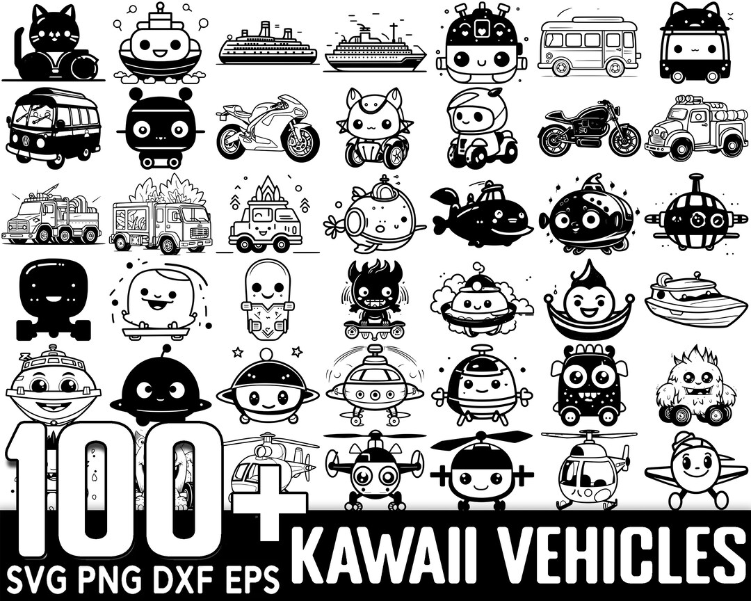 100 Kawaii Vehicle SVG Bundle Instant Digital Download PNG Etsy