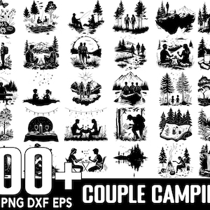 Pacote SVG de acampamento para casais com mais de 100 imagens, download digital instantâneo, PNG, arquivos de corte SVG