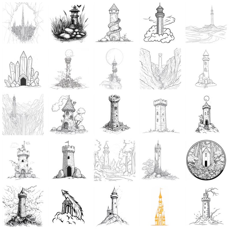 109+ Wizard Tower Procreate Stamps, Fantasy Tower Brushes for Procreate ...