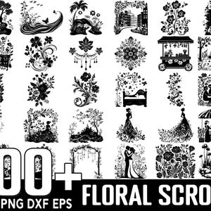 100+ Floral Scroll SVG Bundle, Instant Digital Download, PNG, SVG Cut Files