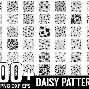 Plus de 100 Daisy Flower Seamless Pattern SVG Bundle, Téléchargement numérique instantané, PNG, SVG Cut Files