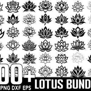 Pacchetto 100+ Lotus SVG, download digitale istantaneo, PNG, file di taglio SVG