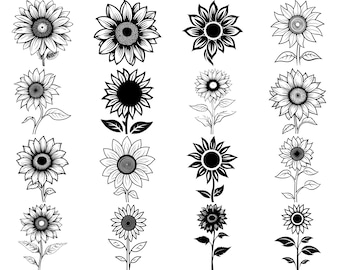 100+ zonnebloem SVG-bundel, directe digitale download, PNG, gesneden SVG-bestanden