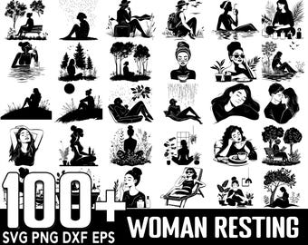 100+ Woman Resting SVG Bundle, Instant Digital Download, PNG, SVG Cut Files