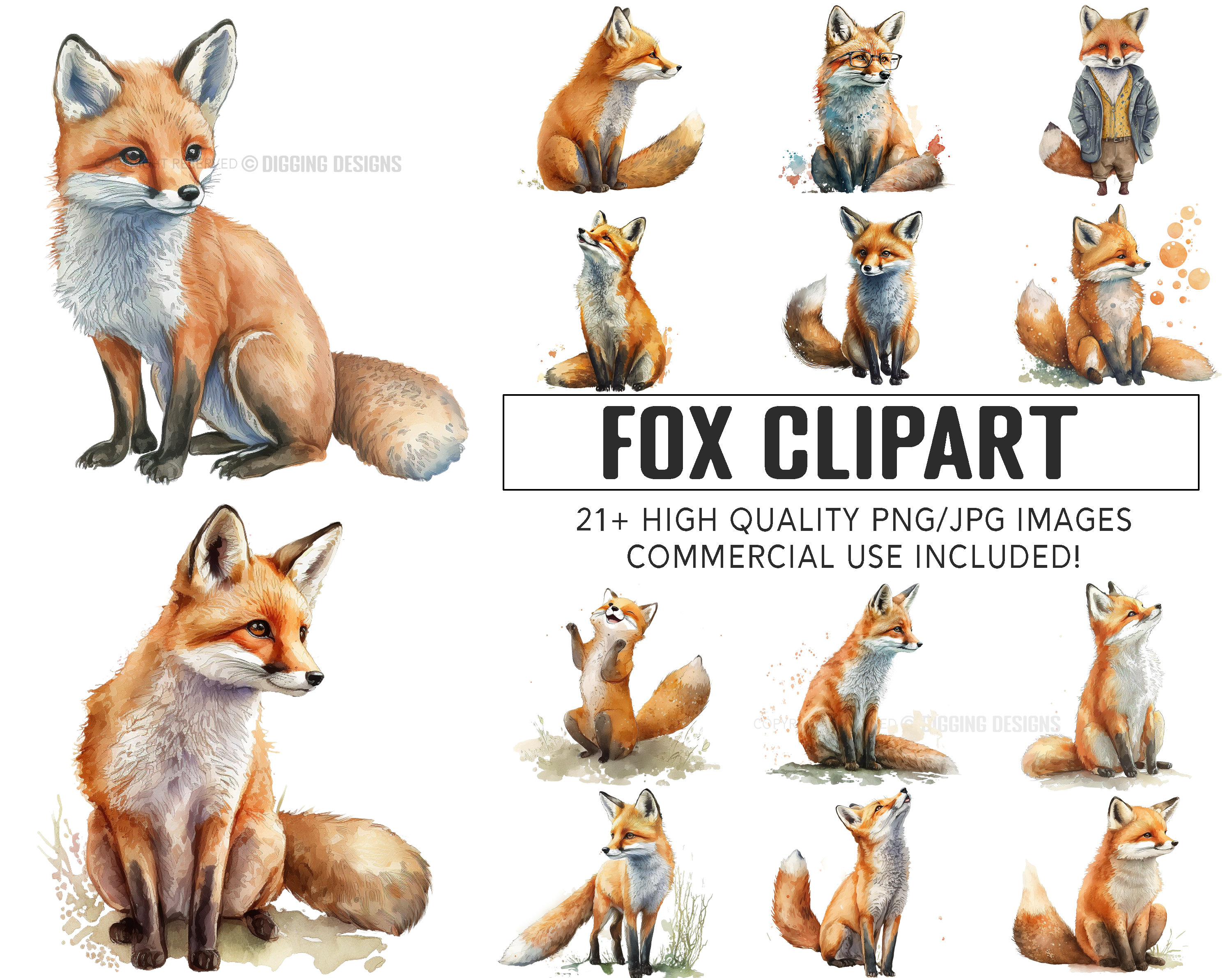 Set of 21 Fox Clipart Realistic Fox Png Premium Quality Etsy