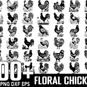 Plus de 100 paquets SVG de poulet floral, téléchargement numérique instantané, PNG, fichiers coupés SVG