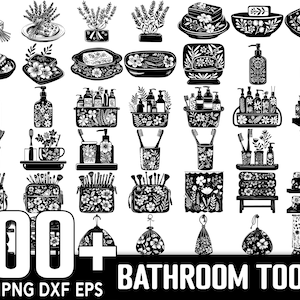 100+ Badkameraccessoires Tools SVG-bundel, Instant Digitale Download, PNG, SVG Cut-bestanden
