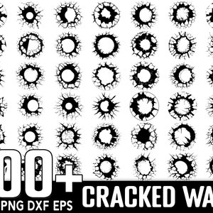 May include: A set of 100+ black and white cracked wall graphics. The graphics are in the shape of circles with different sizes and patterns of cracks.