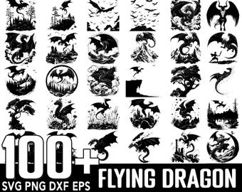 100+ Flying Dragon SVG Bundle, Instant Digital Download, PNG, SVG Cut Files