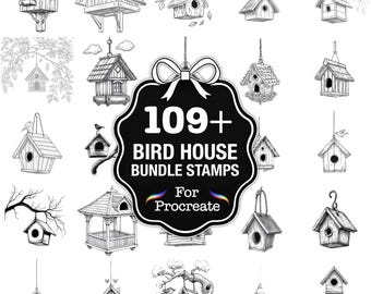 109+ Bird House Procreate Stamps, Garden Birdhouse Brushes for Procreate, Instant Download